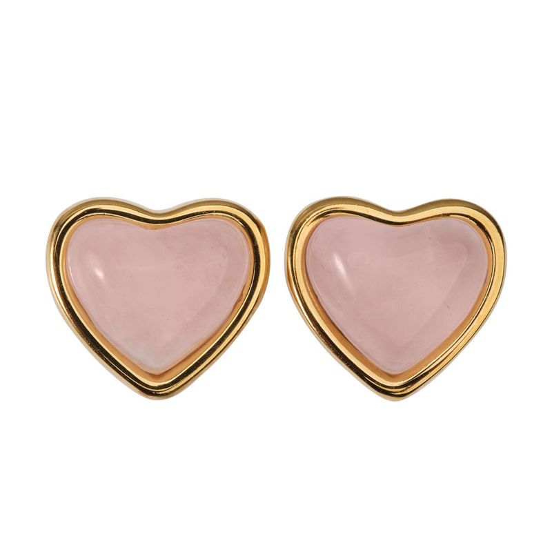 Aretes luckyly baño oro 18k acero inoxidable piedra o cuarzo natural nadia rosa claro