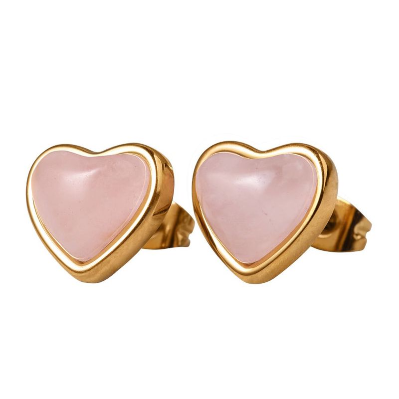 Aretes luckyly baño oro 18k acero inoxidable piedra o cuarzo natural nadia rosa claro
