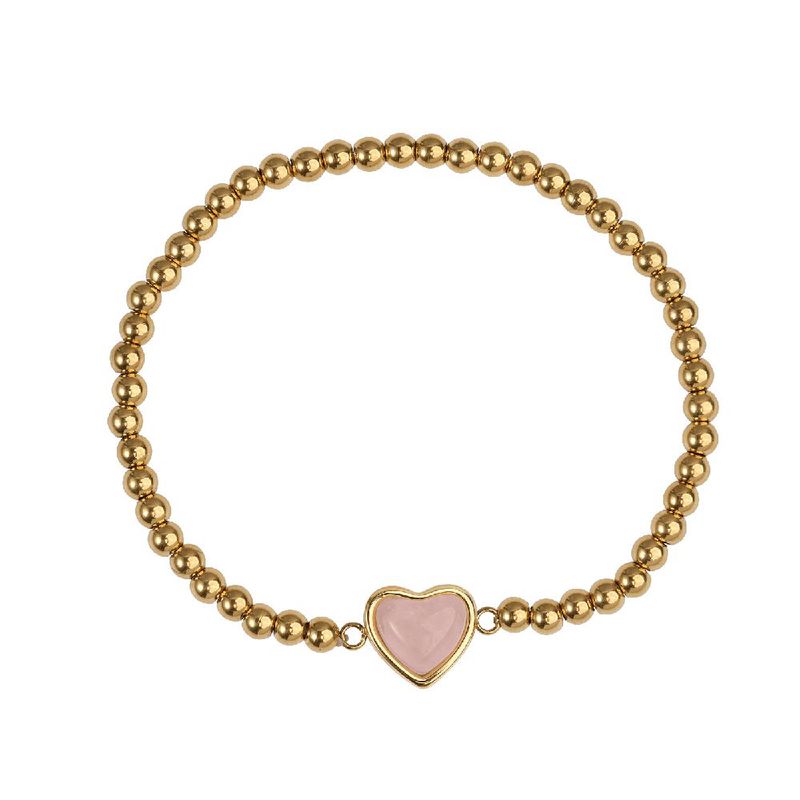 Pulsera luckyly baño de oro 14k dije corazón piedra o cuarzo natural nadia rosa claro