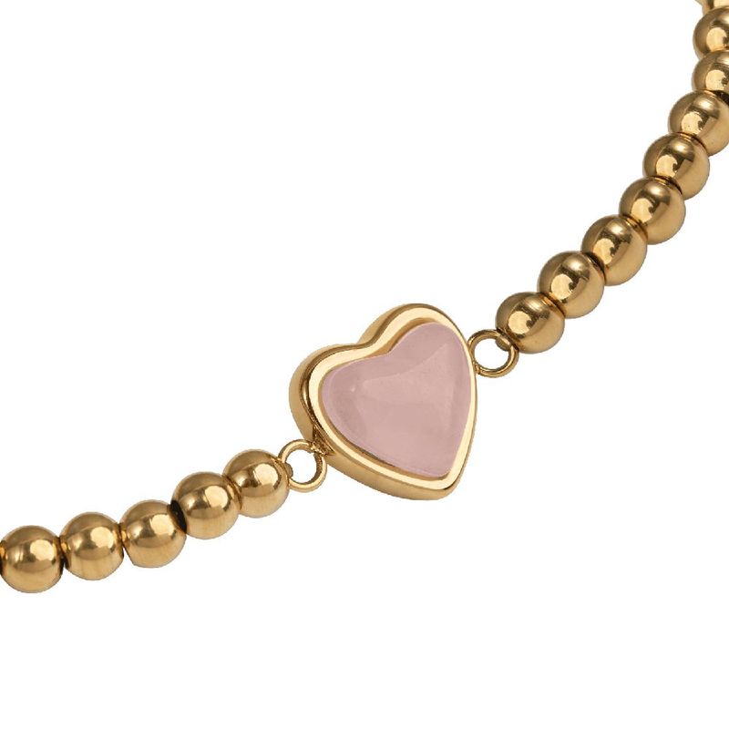 Pulsera luckyly baño de oro 14k dije corazón piedra o cuarzo natural nadia rosa claro