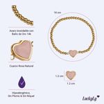 Pulsera luckyly baño de oro 14k dije corazón piedra o cuarzo natural nadia rosa claro