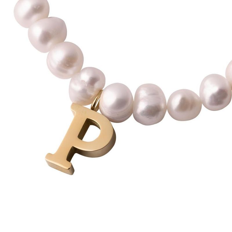 Pulsera luckyly baño de oro 18k dije iniciales a - z y perlas galia