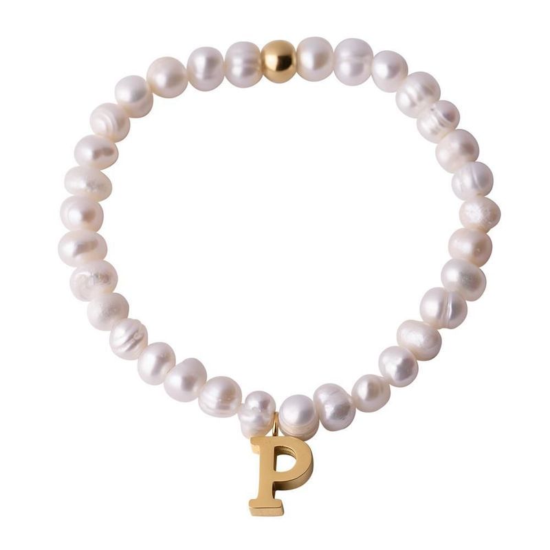 Pulsera luckyly baño de oro 18k dije iniciales a - z y perlas galia