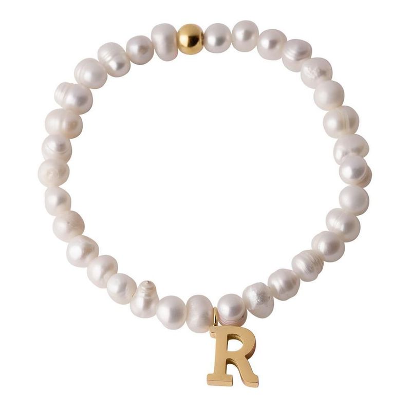 Pulsera luckyly baño de oro 18k dije iniciales a - z y perlas galia