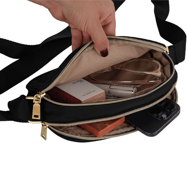 Bolsa crossbody luckyly múlticompartimento repelente al agua nubia negro