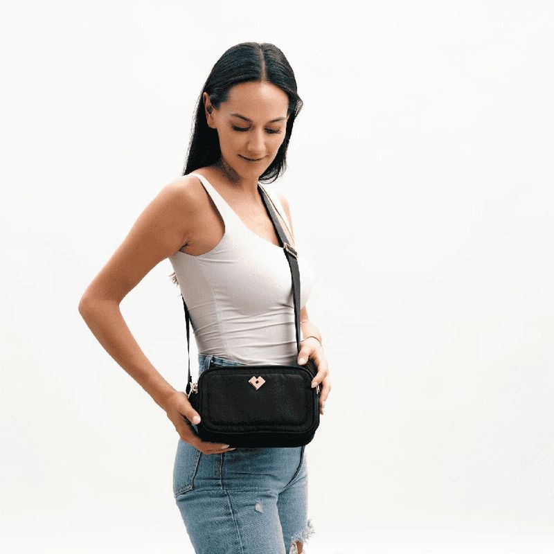 Bolsa crossbody luckyly múlticompartimento repelente al agua nubia negro