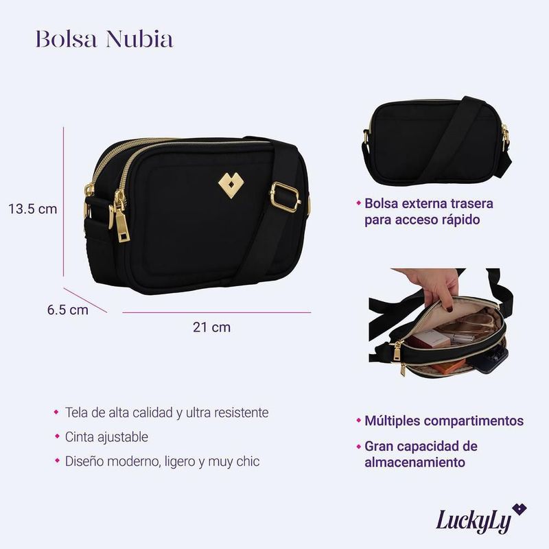 Bolsa crossbody luckyly múlticompartimento repelente al agua nubia negro