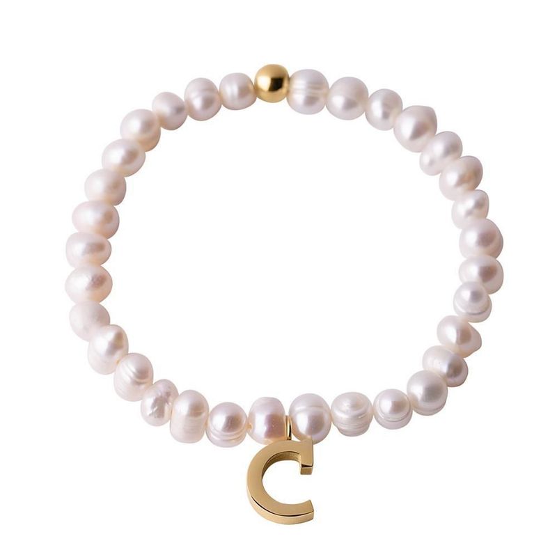 Pulsera luckyly baño de oro 18k dije iniciales a - z y perlas galia