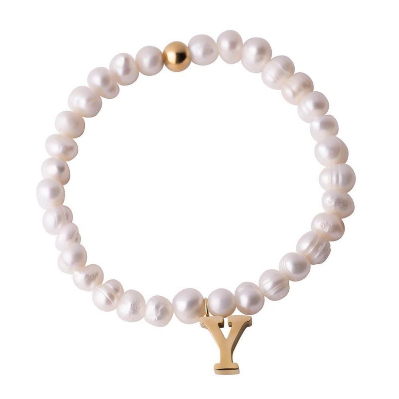 Pulsera luckyly baño de oro 18k dije iniciales a - z y perlas galia