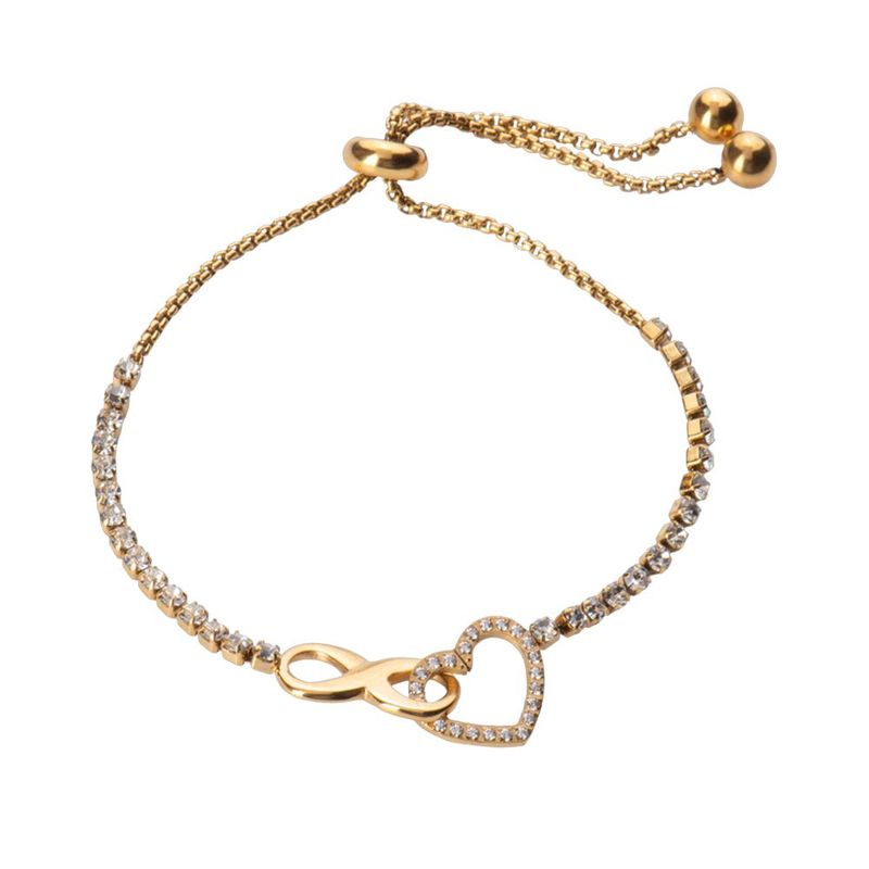 Pulsera luckyly corazón baño oro 18k acero inox y zirconia nia dorado