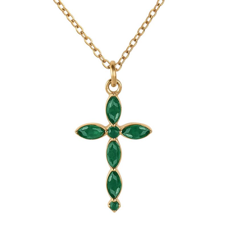 Collar luckyly cruz acero inoxidable con baño de oro 18k con zirconia cúbica nari esmeralda