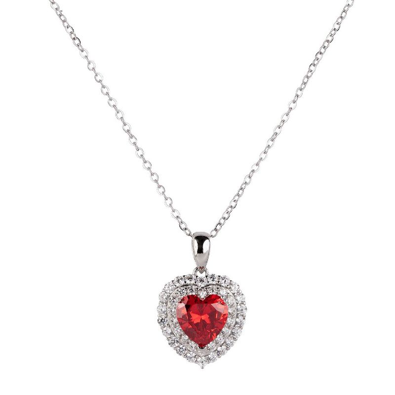 Collar luckyly dije de corazón brillante plata .925 con zirconia cúbica zaria rojo