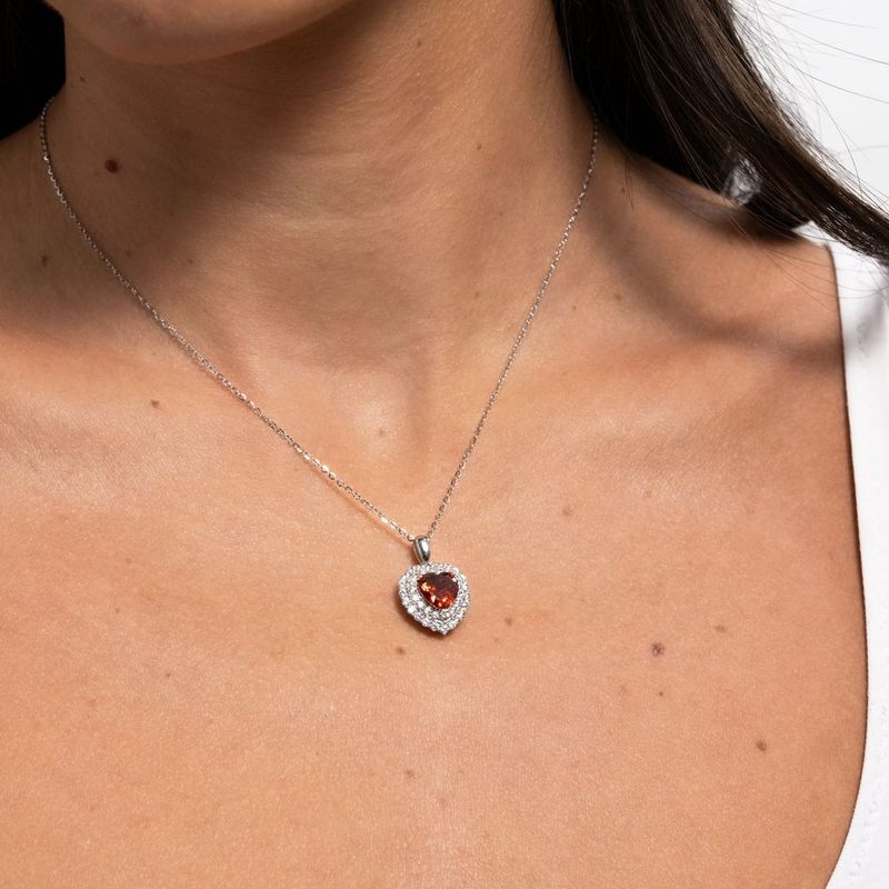Collar luckyly dije de corazón brillante plata .925 con zirconia cúbica zaria rojo