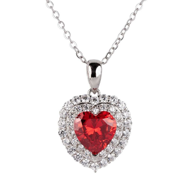 Collar luckyly dije de corazón brillante plata .925 con zirconia cúbica zaria rojo