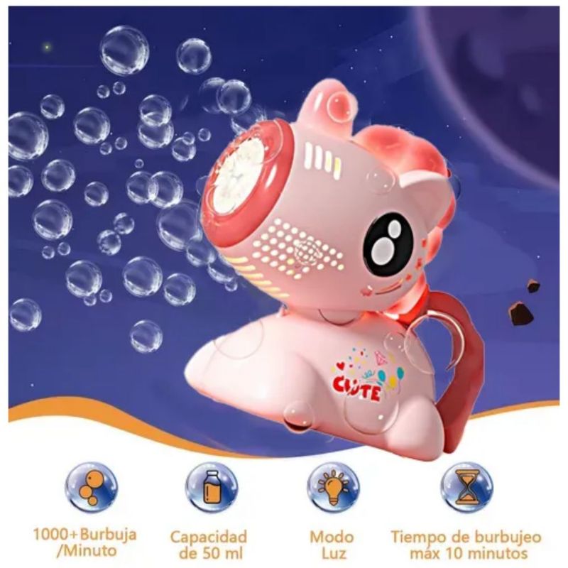 Unicornio Máquina Eléctrica De Burbujas Juguetes Infantiles,  Color Rosa