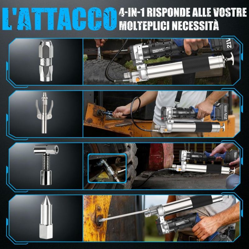 Pistola de grasa eléctrica SWANSOFT 21V 4Ahx2 batería 7 oz/min