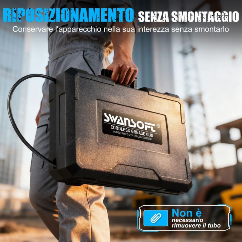 Pistola de grasa eléctrica SWANSOFT 21V 4Ahx2 batería 7 oz/min