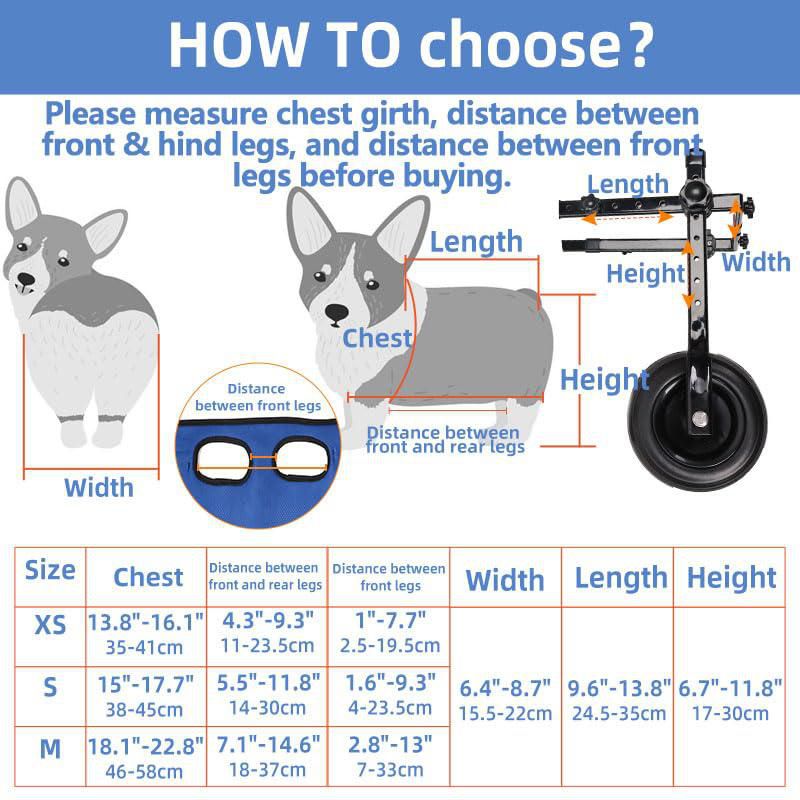 Silla de ruedas para perros genérica talla S (38‑45 cm) para apoyo de patas traseras
