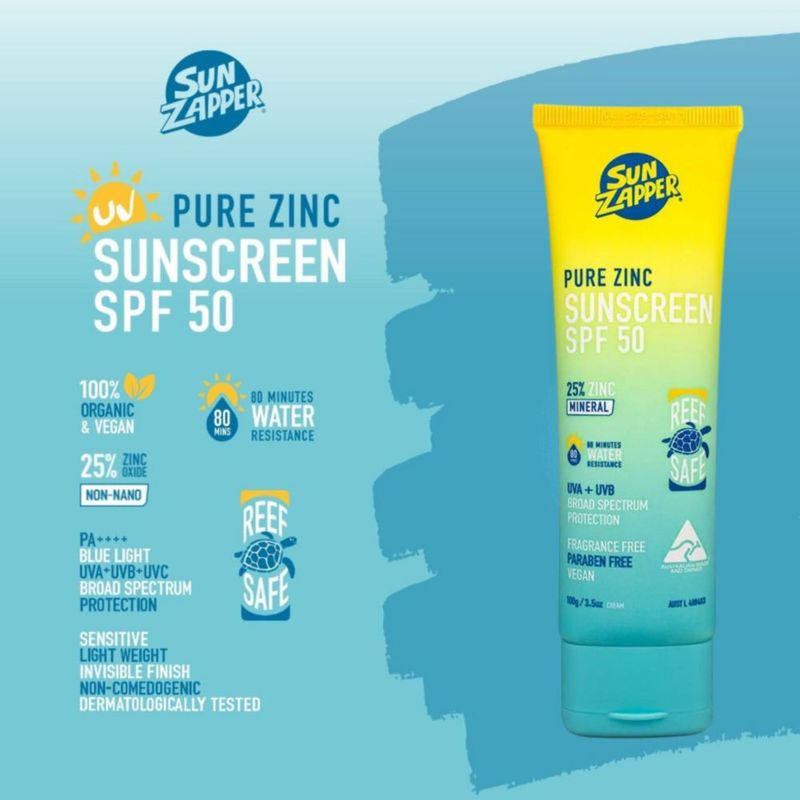 Protector Solar Sun Zapper SPF 50 con Zinc 100 g – Seguro para los Arrecifes