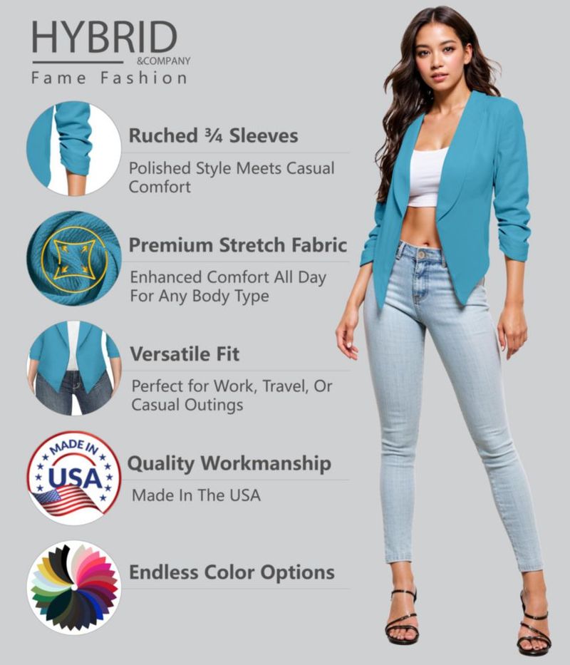 Blazer Hybrid & Company 1X Turquesa con Mangas Fruncidas
