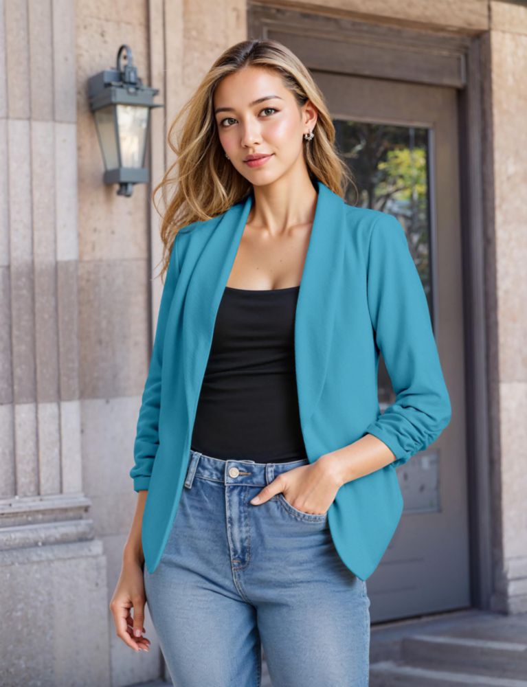 Blazer Hybrid & Company 1X Turquesa con Mangas Fruncidas