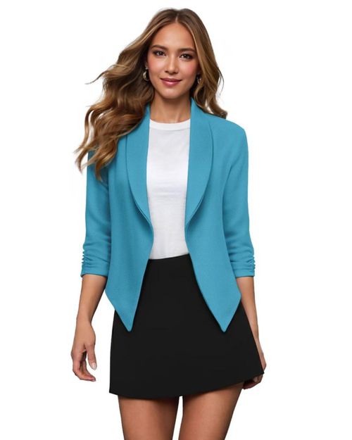 Blazer Hybrid & Company 1X Turquesa con Mangas Fruncidas