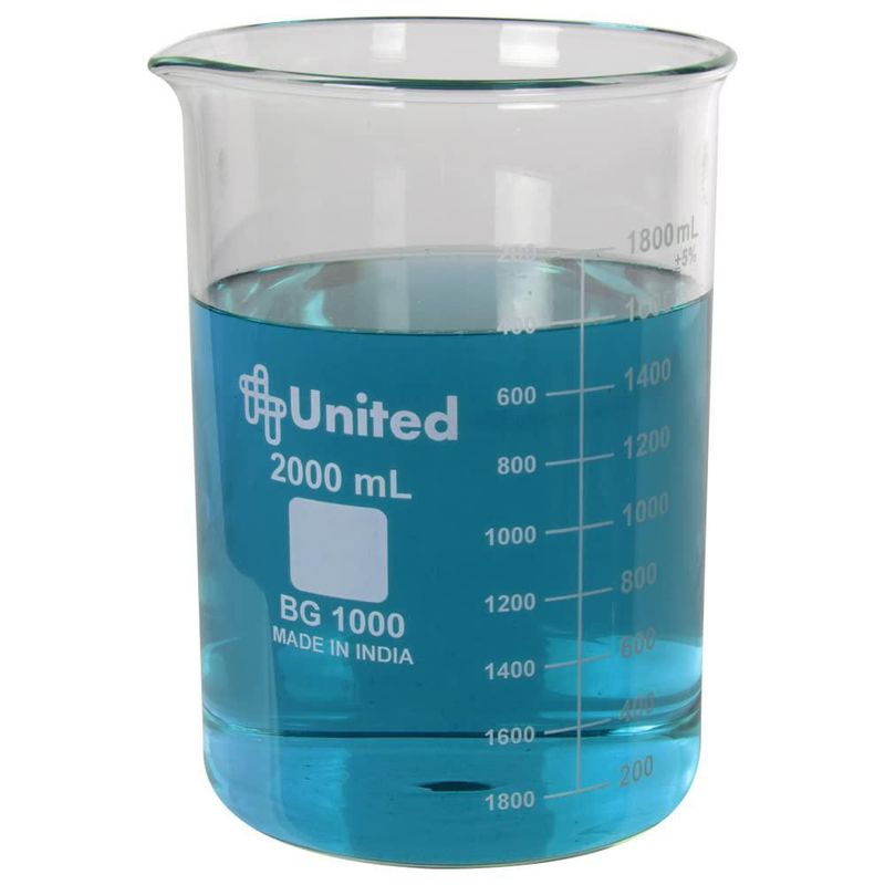 Vaso de vidrio United Scientific con capacidad de 2 litros apto para laboratorio