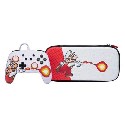 Bundle Control Alámbrico Nintendo Switch Mario Fireball y Estuche