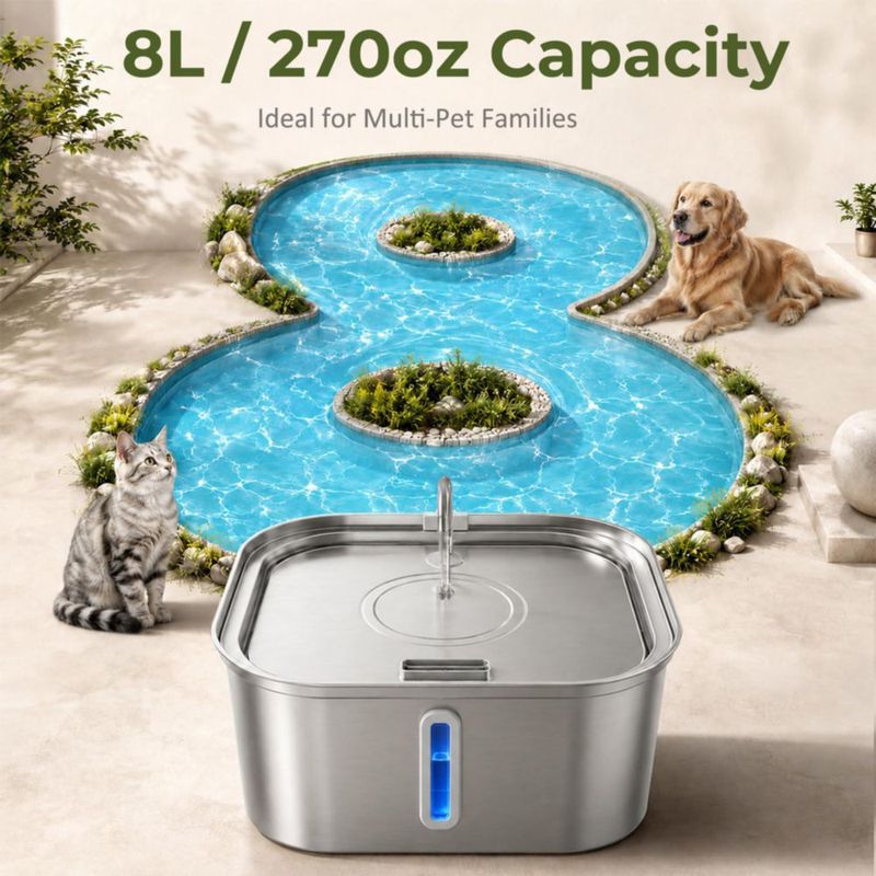 Fuente de agua para perros Wonder Creature 8 L de acero inoxidable