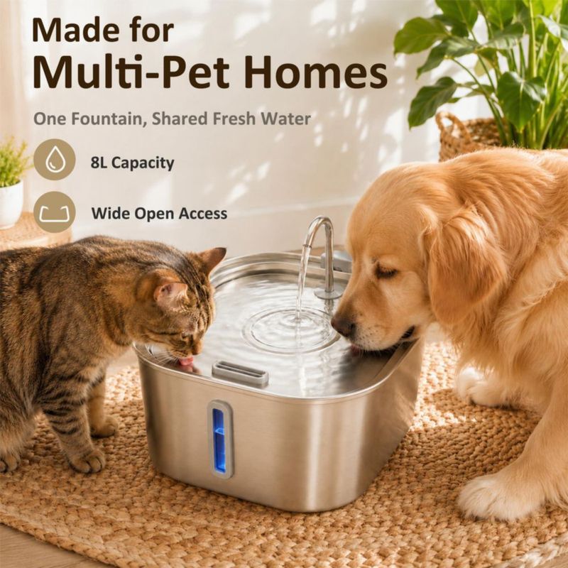 Fuente de agua para perros Wonder Creature 8 L de acero inoxidable