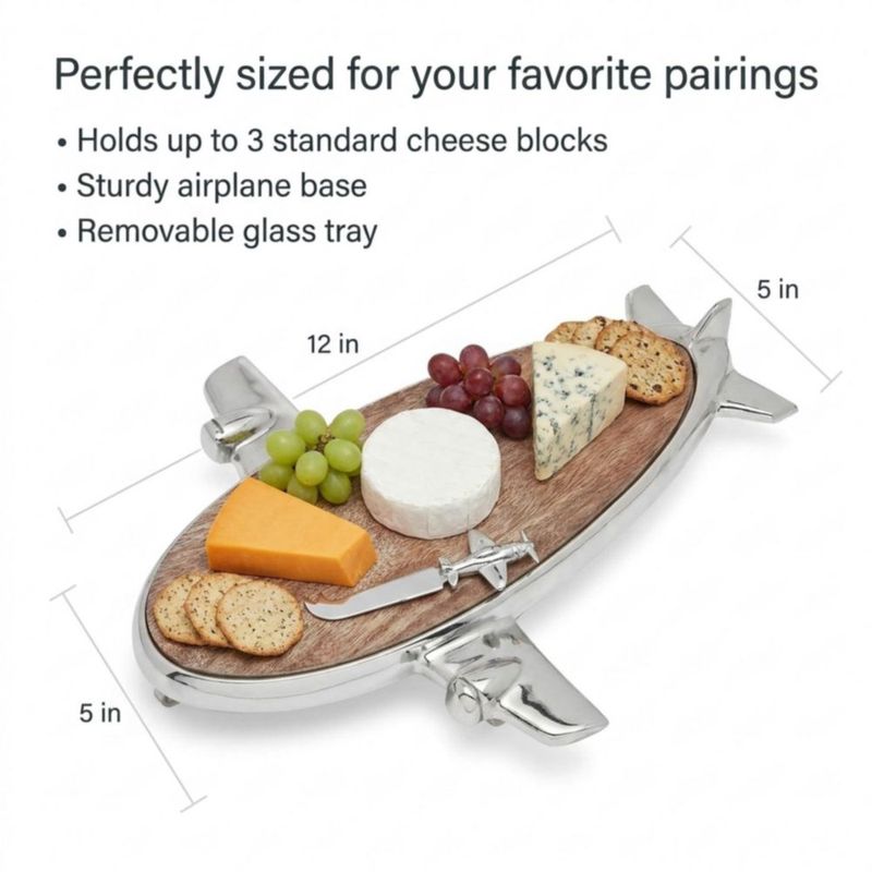 Figurilla Godinger Avión de Níquel con Tabla de Queso de Madera