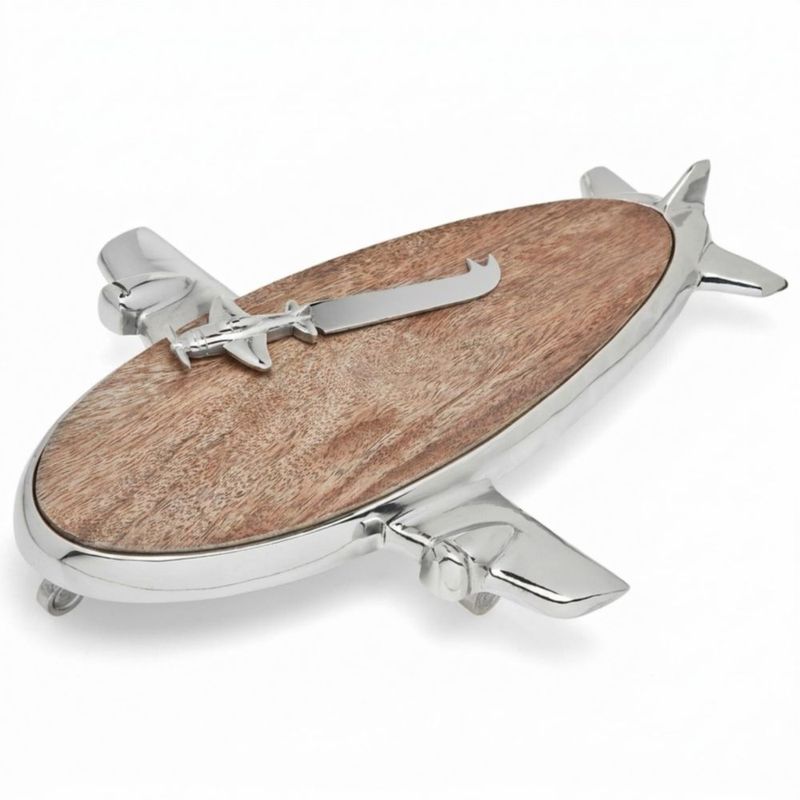 Figurilla Godinger Avión de Níquel con Tabla de Queso de Madera