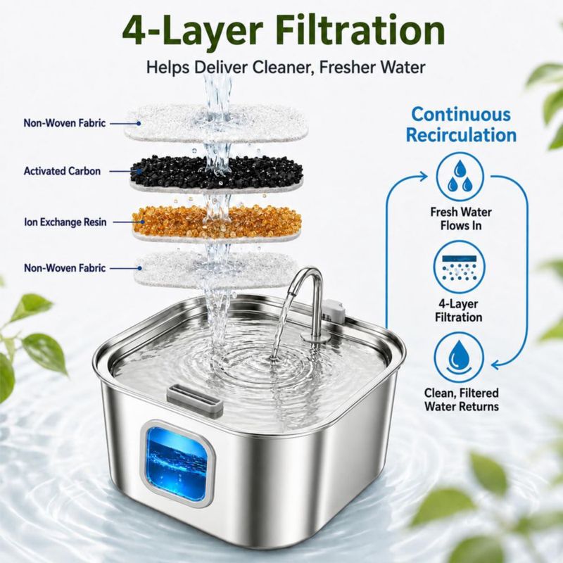 Fuente de Agua para Perro Wonder Creature 8 L Acero Inoxidable