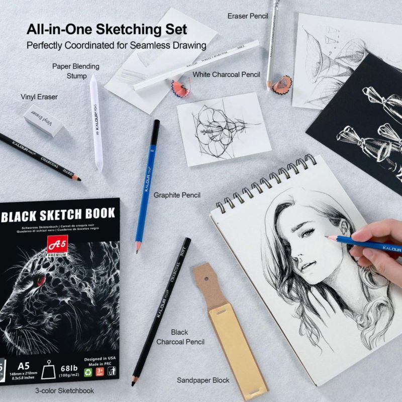 Set de materiales de arte KALOUR 154 piezas para bocetos y dibujos con libro