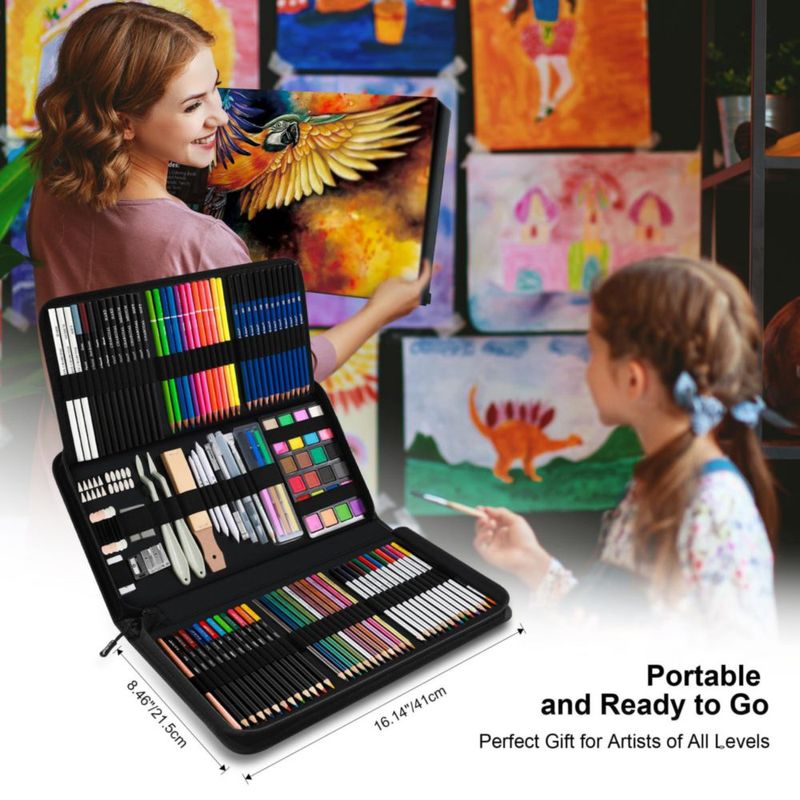 Set de materiales de arte KALOUR 154 piezas para bocetos y dibujos con libro