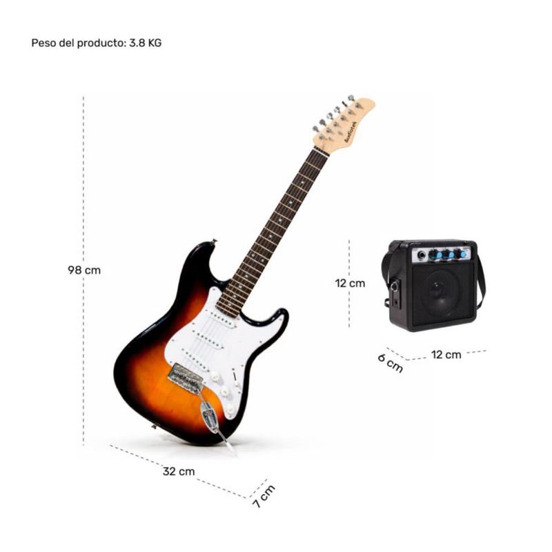 Guitarra Eléctrica Audiotek Cafe con Amplificador 9V 5A Audiotek Funda Capotraste Afinador Eléctrico Accesorios Repuesto