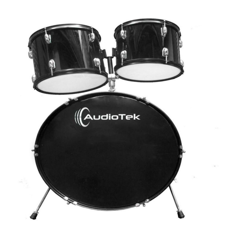 Batería Acustica Audiotek 23 Pulgadas 5 Piezas Negra Principiantes Profesional Baquetas Estructura Resistente Aprendizaje Ensayo Hogar