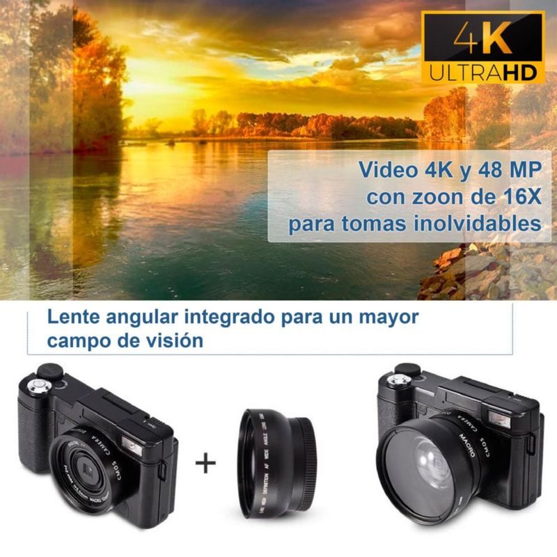 Camara Digital VAK P01 LCD 3' 48mp 4K TRIPIE CONTROL MICROFONO