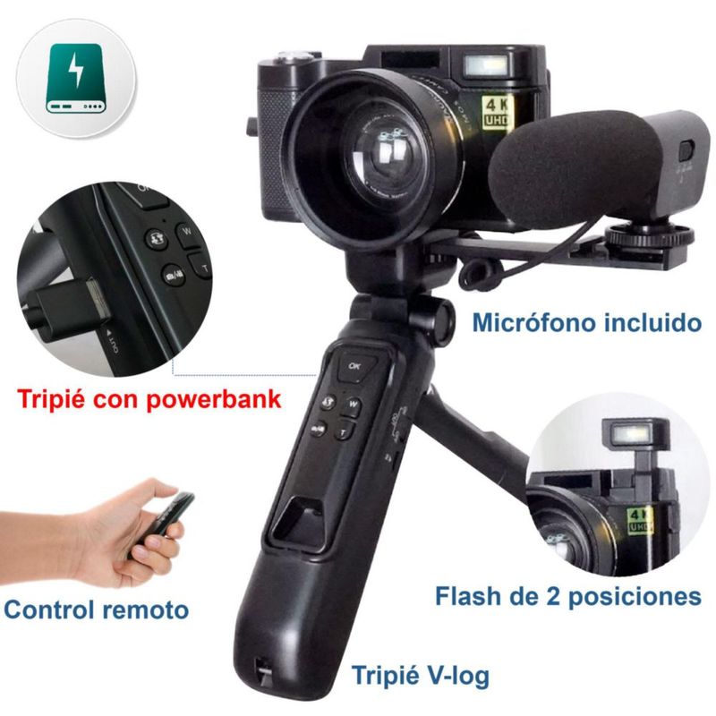 Camara Digital VAK P01 LCD 3' 48mp 4K TRIPIE CONTROL MICROFONO