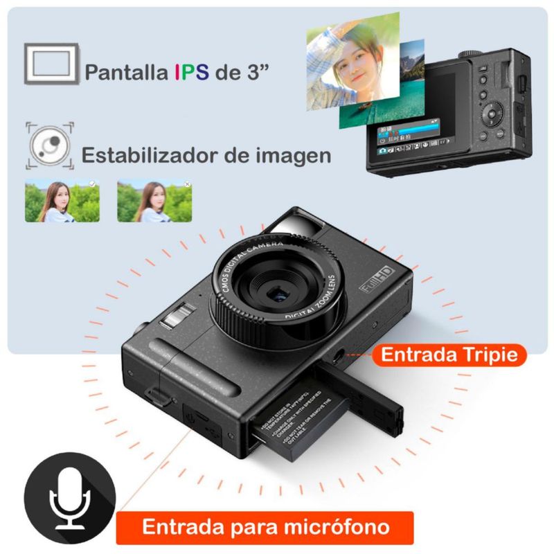 Cámara Digital Vak CDR1 Lcd 3' 24mp video efectos pc Negro