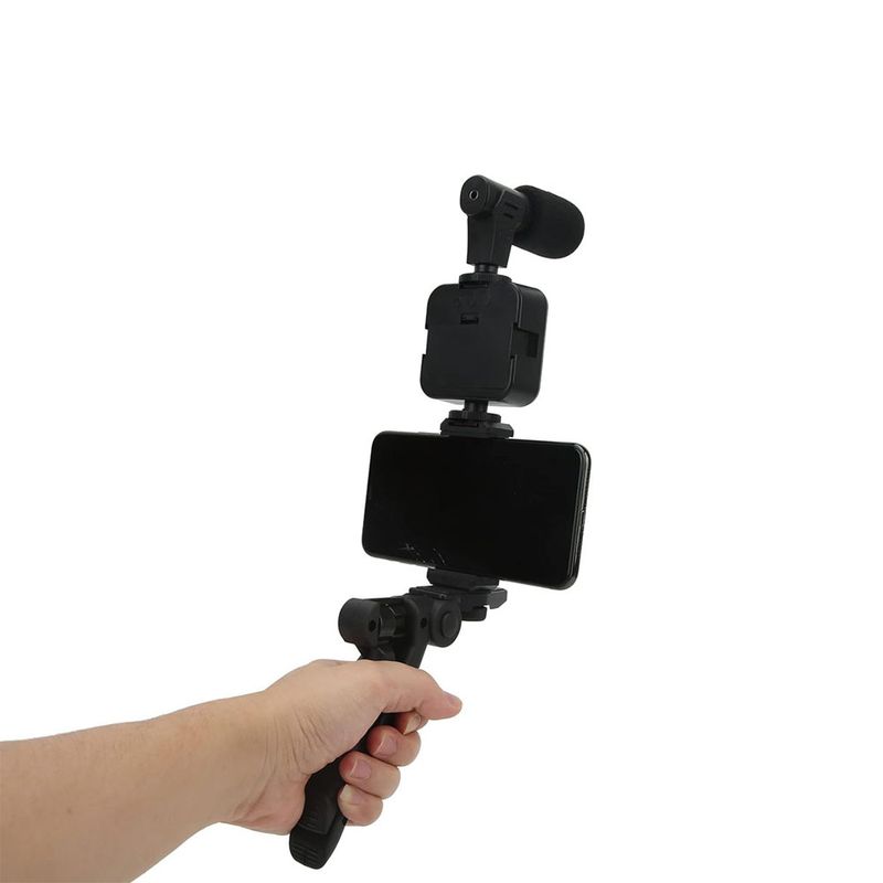 Soporte para celular 3 en 1, tripie, luz y micrófono