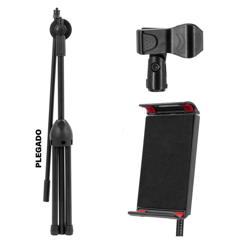 Pedestal Tripie Para Microfono Boom Y Soporte Tablet Zonar