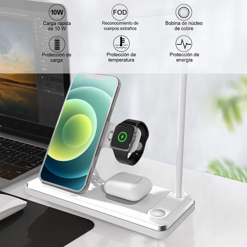 Lámpara de Escritorio Plegable 3 en 1 con Cargador Inalámbrico de Rápida para Apple,Base de Carga para iPhone.HOGAWAY