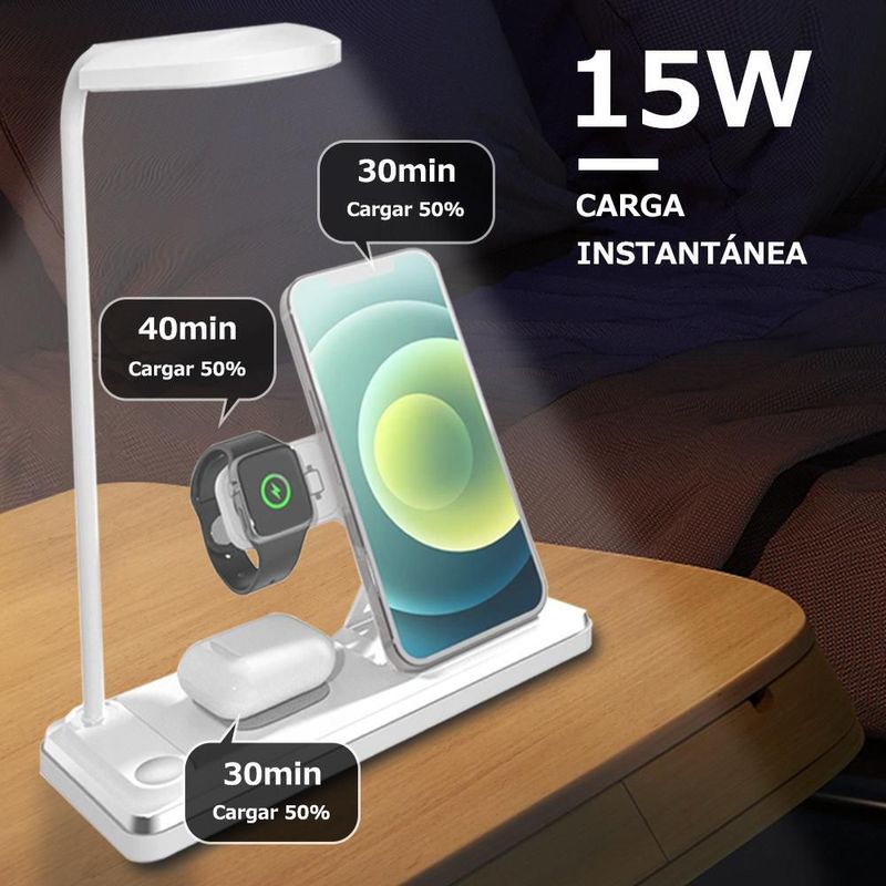 Lámpara de Escritorio Plegable 3 en 1 con Cargador Inalámbrico de Rápida para Apple,Base de Carga para iPhone.HOGAWAY