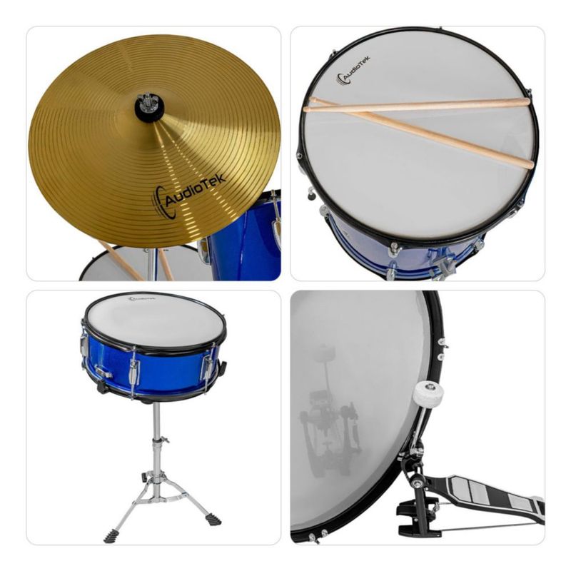 Batería Acustica Audiotek 23 Pulgadas5 Piezas Azul Principiantes Profesional Herrajes Baquetas Estructura Resistente