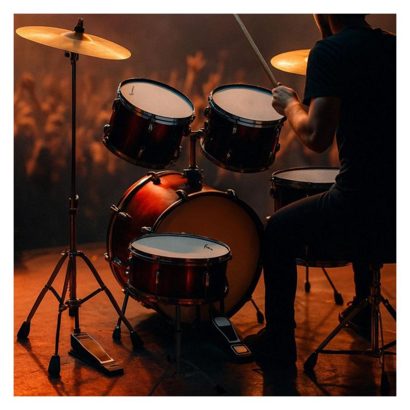 Bateria Musical Acustica 5 Piezas 22 Tambor Baquetas Rojo Audiotek