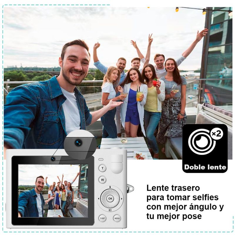 Camara digital VAK F3L-B 5k 2 lentes selfie aro luz wifi 64mp