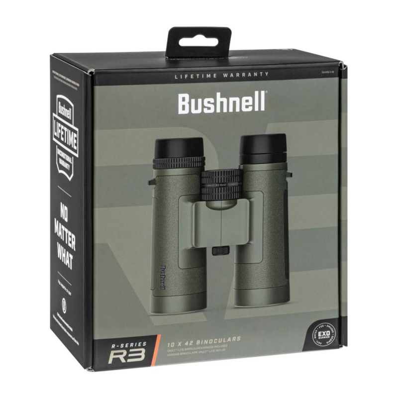 Binoculares Bushnell R3 10x42 mm Prisma Roof BaK4 Antiniebla IPX7 Alta Definición y Gran Luminosidad para Caza Naturaleza y Exterior Verde