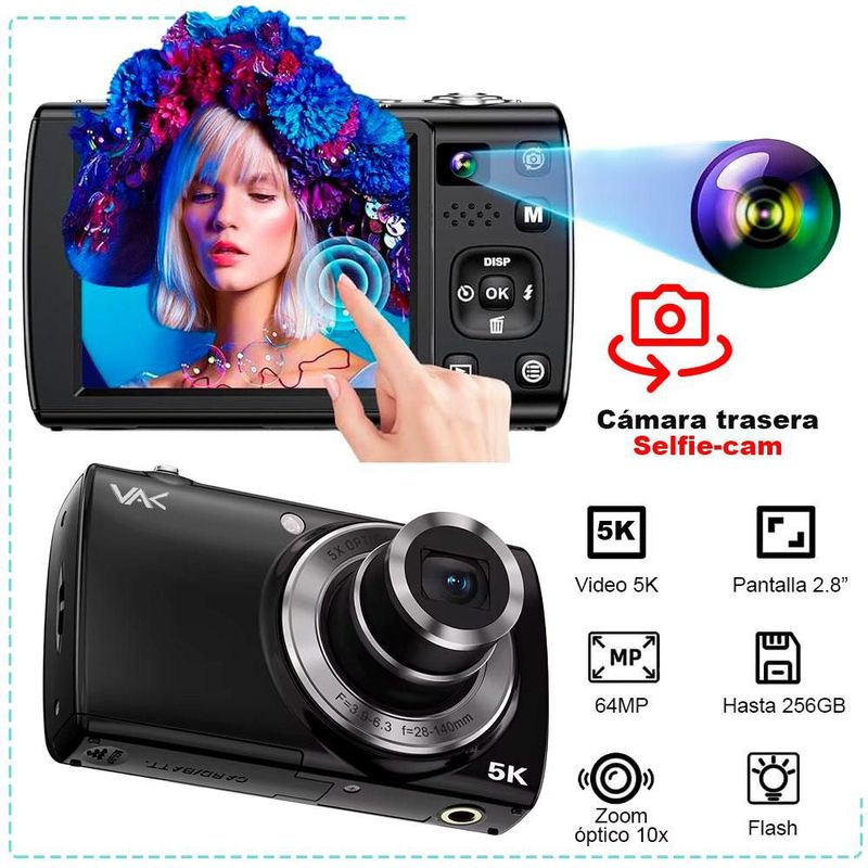 Camara digital VAK 408 5k Selfie-cam 64mp zoom optico