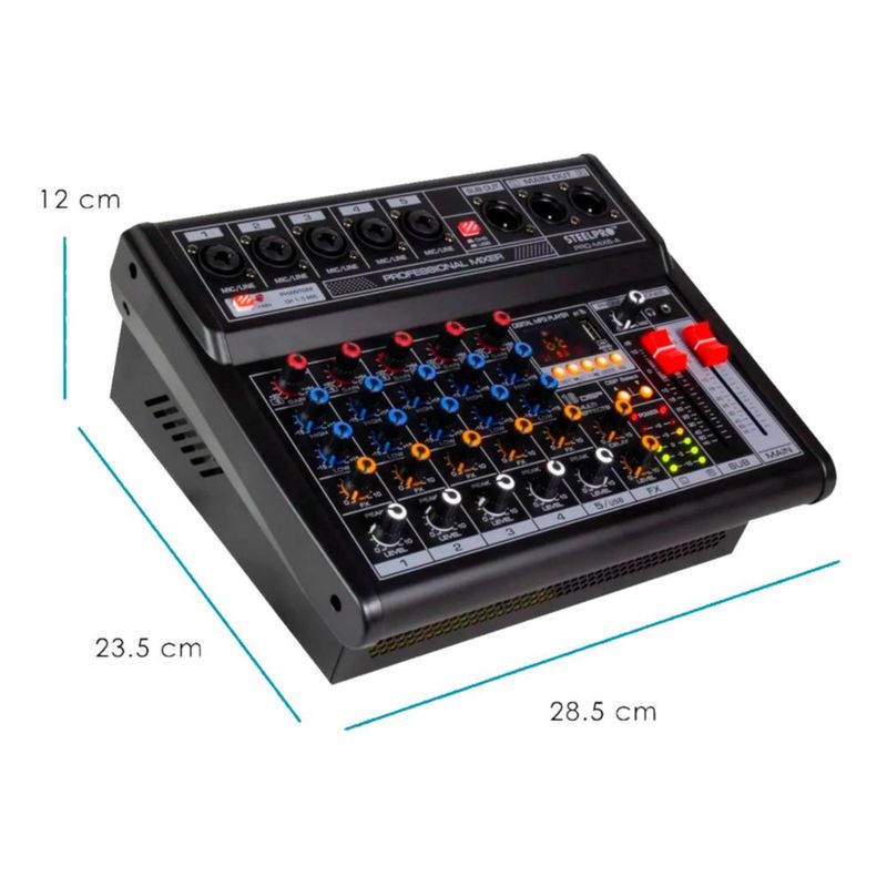 Mezcladora PRO-MIX5-A Tarjeta De Sonido Amplificada 5 Canales Steelpro